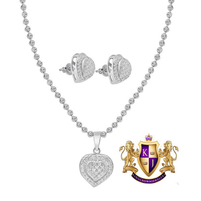 Real Genuine Diamond 0.40 Cwt .Ladies Women's 10K White Gold Over Heart Shape Charm Pendent Chain Neckless Earring Stud Set