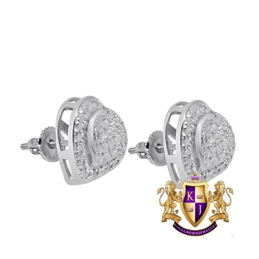 Real Genuine Diamond 0.40 Cwt .Ladies Women's 10K White Gold Over Heart Shape Charm Pendent Chain Neckless Earring Stud Set