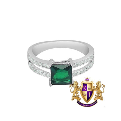 Real Sterling Silver Solitaire Emerald Green 10K White Gold Over Pendent Charm Chain Neckless Earrings Ring 3 Piece Combo Set