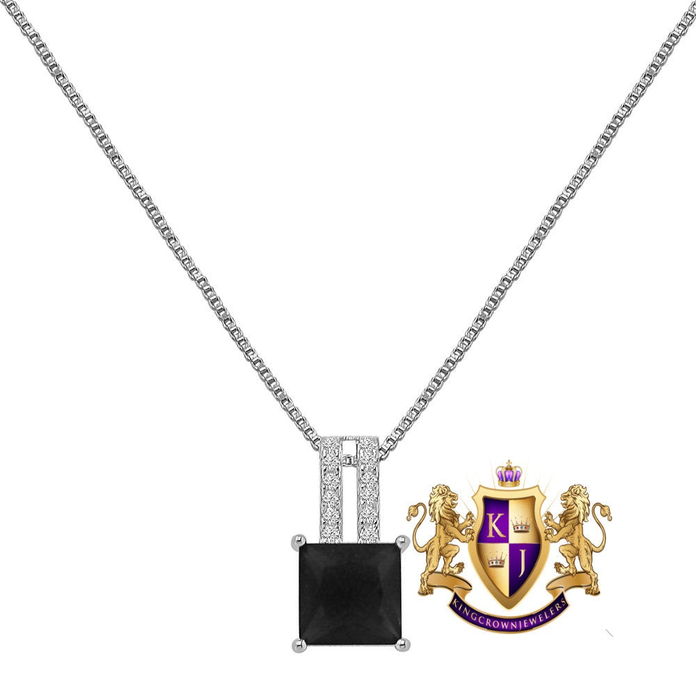 Real Sterling Silver Solitaire Black Onyx 10K White Gold Over Pendent Charm Chain Neckless Earrings Ring 3 Piece Combo Set