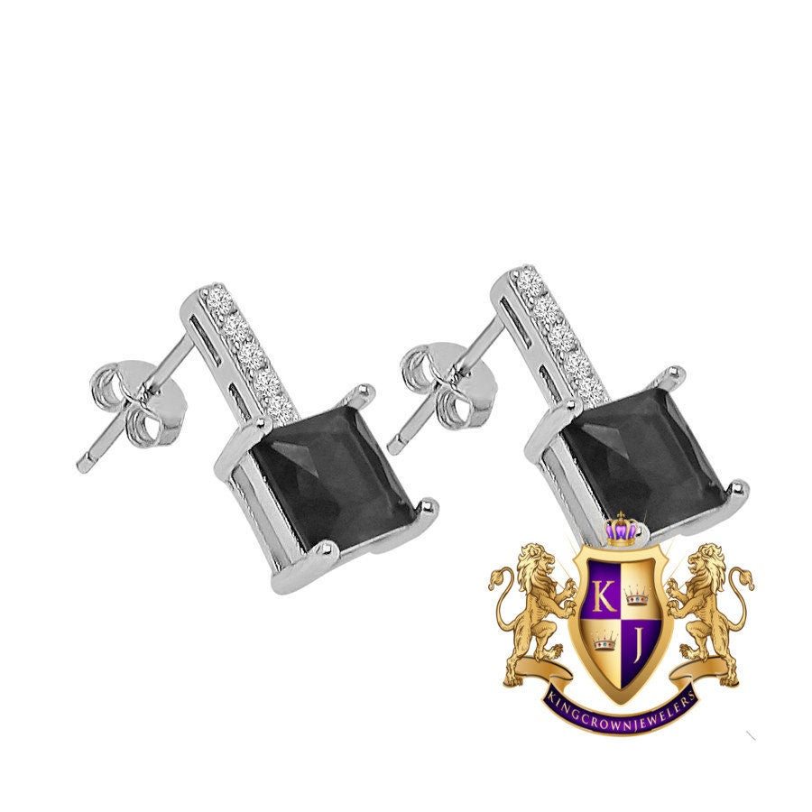 Real Sterling Silver Solitaire Black Onyx 10K White Gold Over Pendent Charm Chain Neckless Earrings Ring 3 Piece Combo Set
