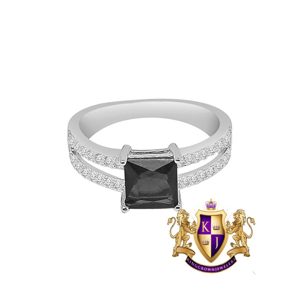 Real Sterling Silver Solitaire Black Onyx 10K White Gold Over Pendent Charm Chain Neckless Earrings Ring 3 Piece Combo Set