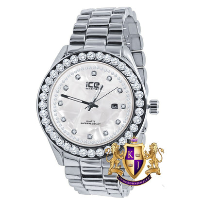 Solitaire Men's 18K Gold Finish Simulated Diamond Solid Stainless Steel Back Presidential Watch 44mm