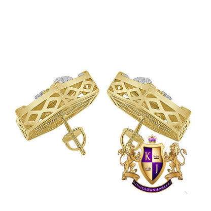 XL 20mm Real Sterling Silver 14K Gold Finish Simulated Diamond Jesus Face Screw Back Stud Earrings