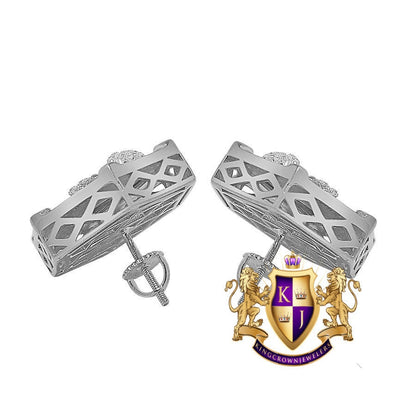 Real Sterling Silver 14K White Gold White Gold Finish Simulated Diamond Jesus Face 20 mm Screw Back Stud Earrings