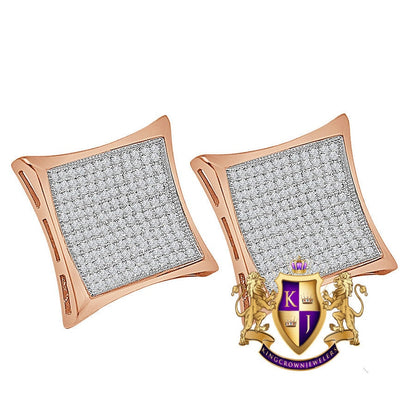 Genuine Italian Sterling Silver 14K Rose Gold Finish Simulated Diamond Square Kite Big 20 mm Screw Back Stud Earrings