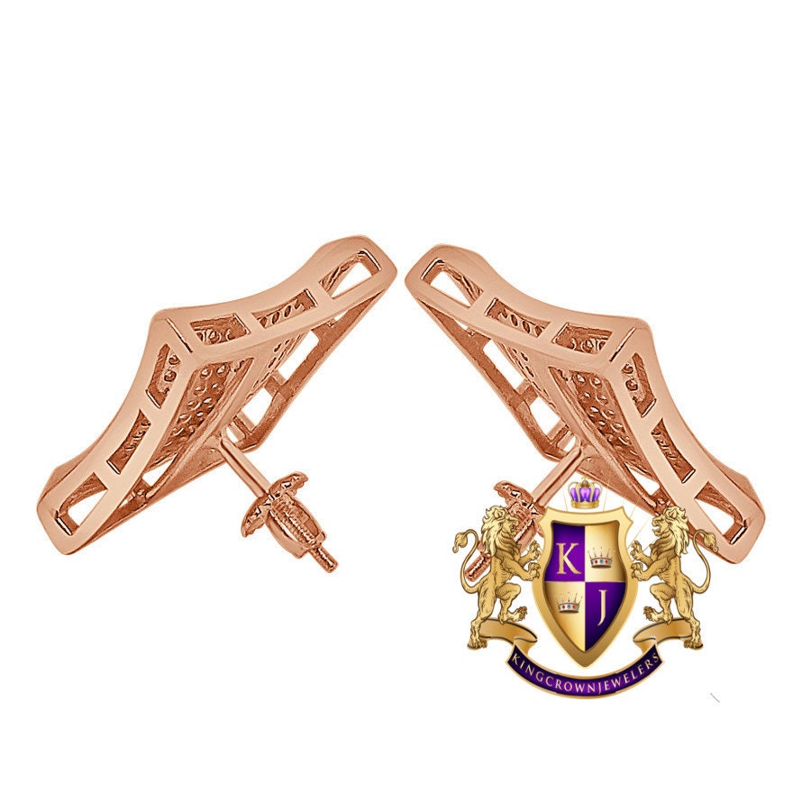 Genuine Italian Sterling Silver 14K Rose Gold Finish Simulated Diamond Square Kite Big 20 mm Screw Back Stud Earrings