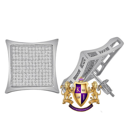 Genuine Italian Sterling Silver 14K White Gold Finish Simulated Diamond Square Kite Big 20 mm Screw Back Stud Earrings