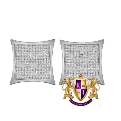 Genuine Italian Sterling Silver 14K White Gold Finish Simulated Diamond Square Kite Big 20 mm Screw Back Stud Earrings