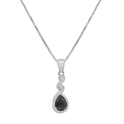Real Sterling Silver 10K White Gold Over Onyx Black Ladies Pendent Charm Chain Neckless Earrings Ring 3 Piece Combo Set