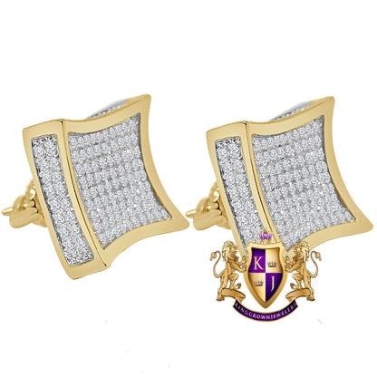14K Gold Over Simulated Diamond Square 14 mm Screw Back 3D Stud Earrings Unisex