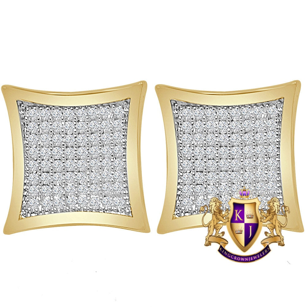 14K Gold Over Simulated Diamond Square 14 mm Screw Back 3D Stud Earrings Unisex