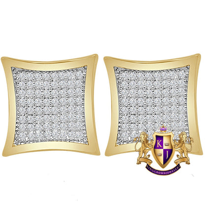 14K Gold Over Simulated Diamond Square 14 mm Screw Back 3D Stud Earrings Unisex