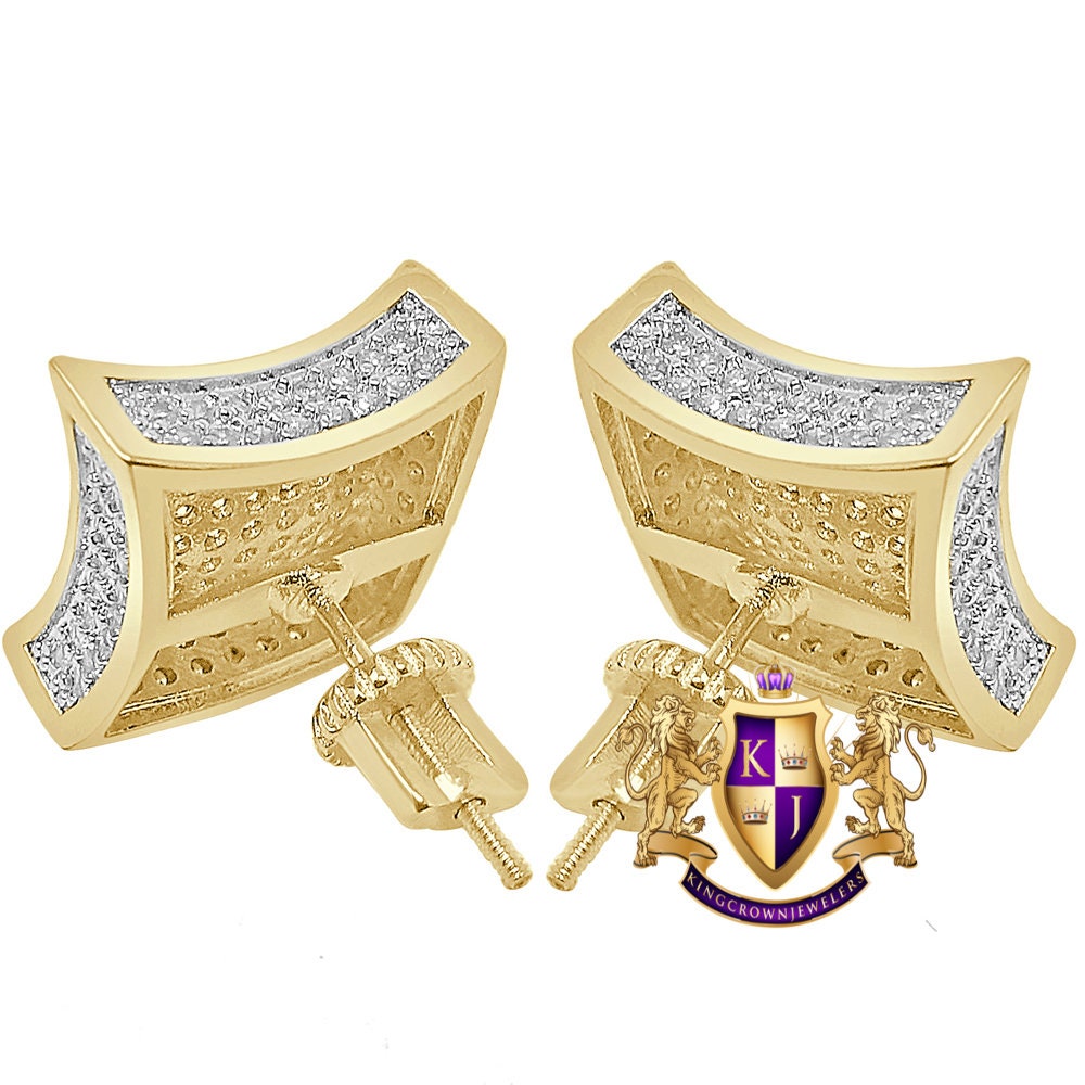 14K Gold Over Simulated Diamond Square 10 mm Screw Back 3D Stud Earrings Unisex