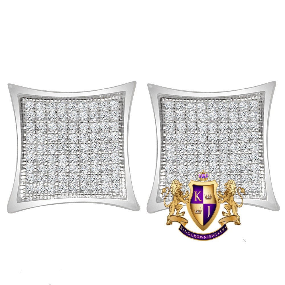 Unisex 14K Gold White Gold Finish Simulated Diamond Square 18 mm Screw Back Stud Earrings