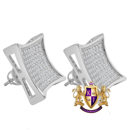 Unisex 14K Gold White Gold Finish Simulated Diamond Square 18 mm Screw Back Stud Earrings