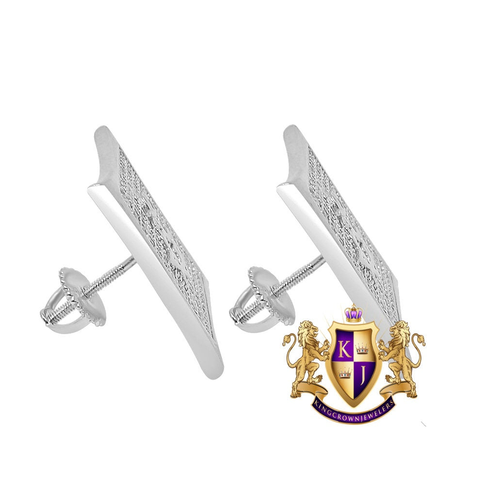 14K Gold White Gold Finish Simulated Diamond Masonic Freemason Square 18 mm Screw Back Stud Earrings