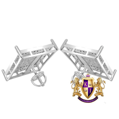 Unisex 14K White Gold Finish Simulated Diamond Square 17 mm Screw Back Stud Earrings