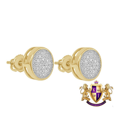 Real Genuine Diamond 0.20 Cwt. 10K Gold Finish Round Small 8 mm Screw Back Stud Earrings Unisex