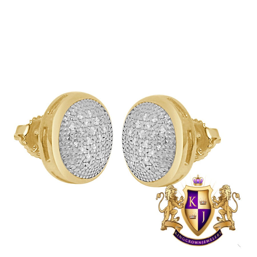 Genuine Authentic Real Diamond 0.20 Cwt. 10K Gold Finish Round Small 8 mm Screw Back Stud Earrings Unisex