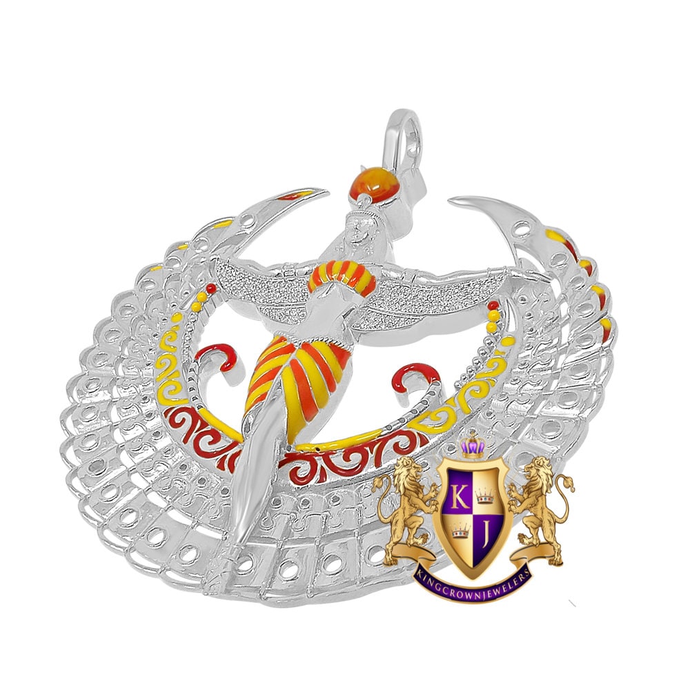 Real Genuine Diamond 0.60 Cwt. Egyptian Sky Goddess God Isis Exclusive Custom Pendent White Gold Over Pharaoh Charm 35 + Grams Big  2.85''