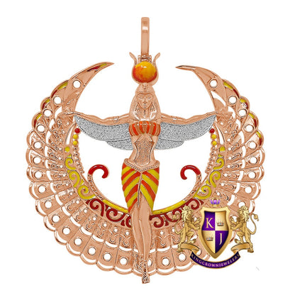 Real Genuine Diamond 0.60 Cwt. Egyptian Sky Goddess God Isis Exclusive Custom Pendent Rose Gold Over Pharaoh Charm 35 + Grams Big  2.85''