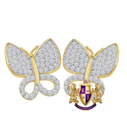 Real Silver 14K Gold Over Simulated Diamond Butterfly 16 mm Screw Back 3D Stud Earrings Unisex