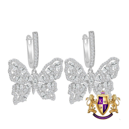 Pure Italian Sterling Silver 14K Gold Over Simulated Diamond Butterfly Shape 20 mm Hoop Stud Earrings Unisex