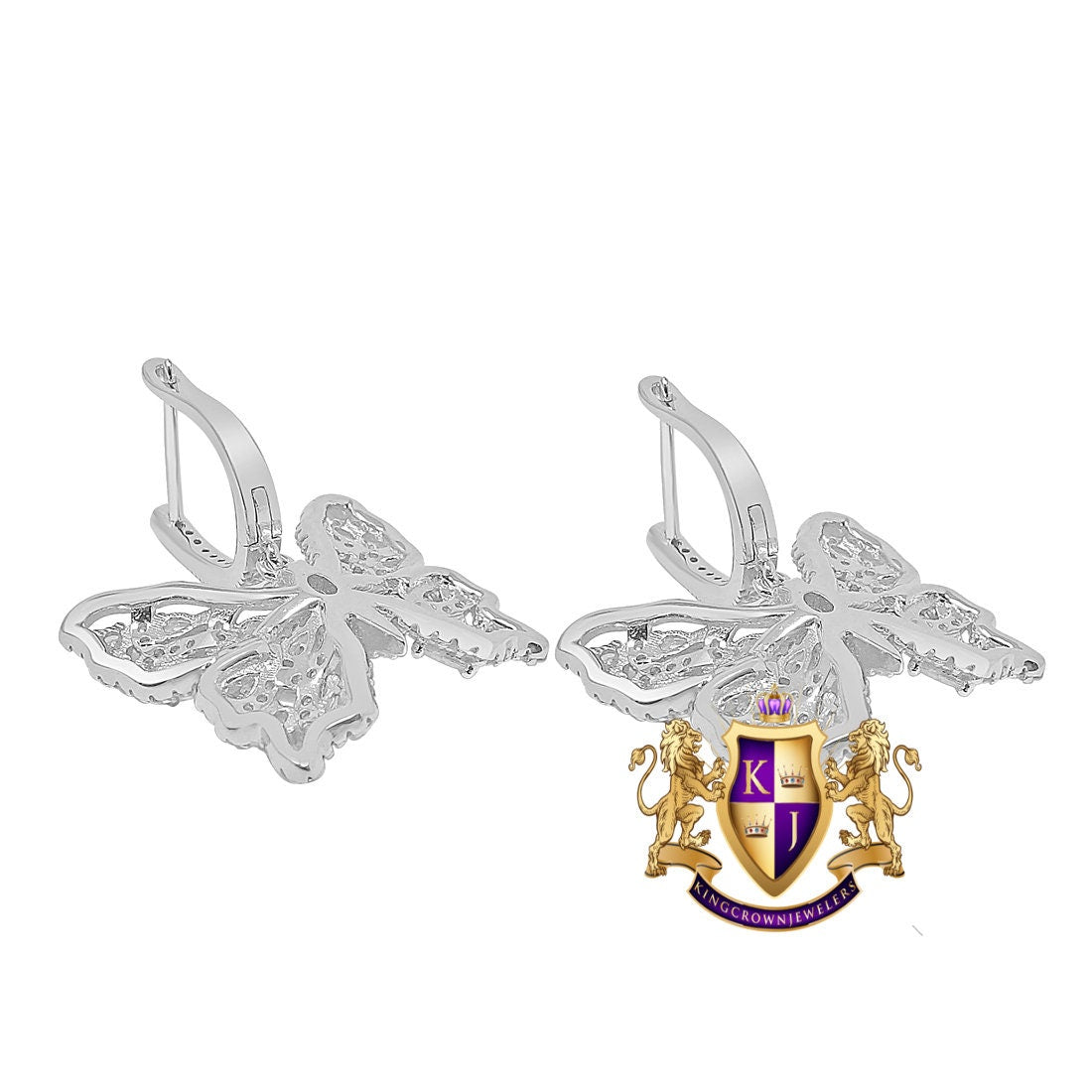 Pure Italian Sterling Silver 14K Gold Over Simulated Diamond Butterfly Shape 20 mm Hoop Stud Earrings Unisex