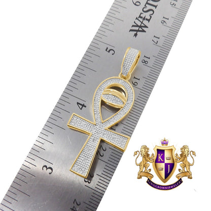 Genuine Real Authentic Diamond Egyptian Ankh Cross Evil Eye Pendent Charm Chain Set 10K Gold Finish Unisex