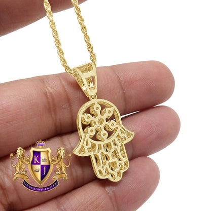 Unisex Pure Italian Sterling Silver Simulated Diamond Hamsa Hand Mini Pendent Charm 1.50'' + Free Chain