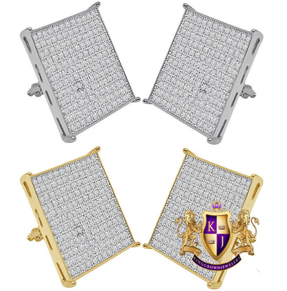 Real Genuine Sterling Silver Gold Tone Simulated Diamond Square Earrings XL Face 16mm Unisex