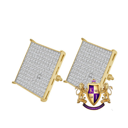 Real Genuine Sterling Silver Gold Tone Simulated Diamond Square Earrings XL Face 16mm Unisex