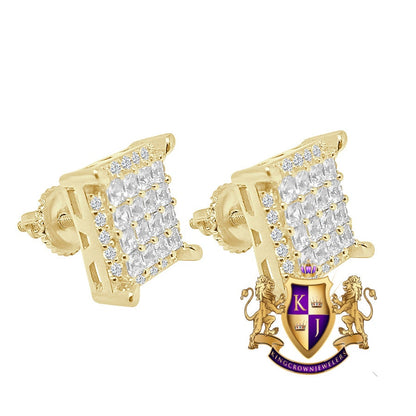 3D Round Prong Double Layer Solitaire Sterling Silver Square Earrings Stud 10mm Unisex