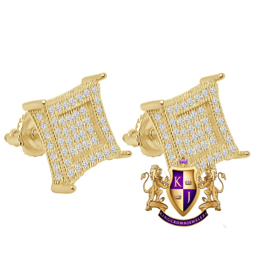 Men's Ladies 14k Gold Finish Italian Sterling Silver Designer Kite Silver Stud Earrings 10mm