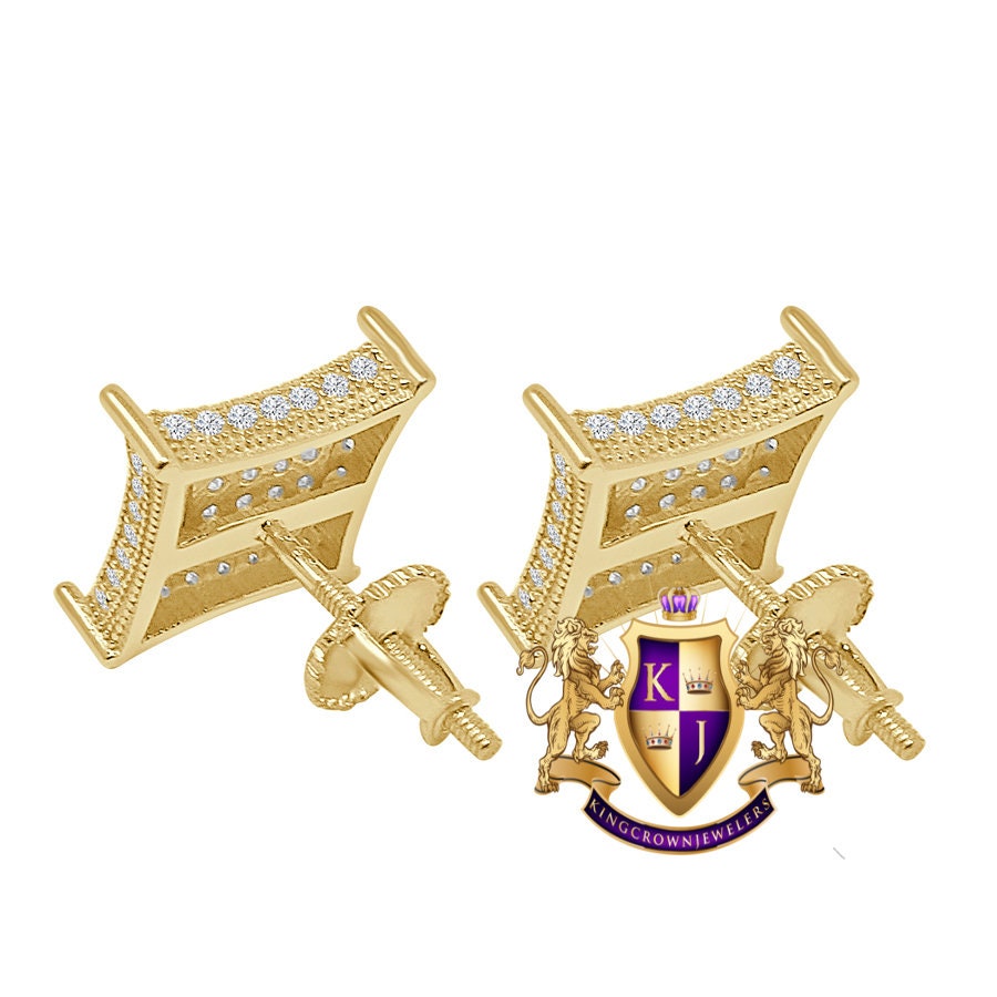 Men's Ladies 14k Gold Finish Italian Sterling Silver Designer Kite Silver Stud Earrings 10mm