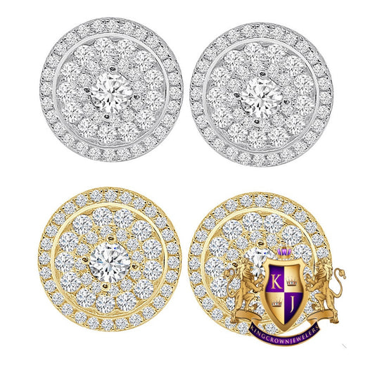 Round Solitaire Prong Two Layer .925 Sliver Puffed Circle Earrings Stud Unisex 10mm