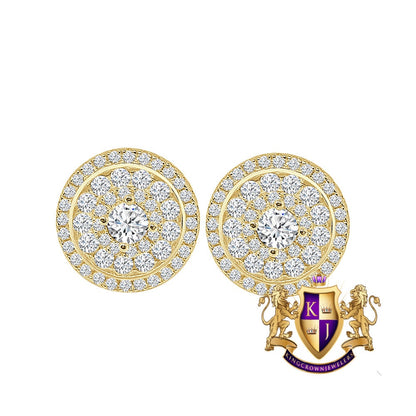 Round Solitaire Prong Two Layer .925 Sliver Puffed Circle Earrings Stud Unisex 10mm