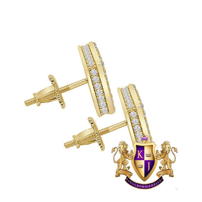 14K Gold Tone Baguette Icy Square Prong .925 Sterling Silver Screw Back Earrings Unisex 10mm