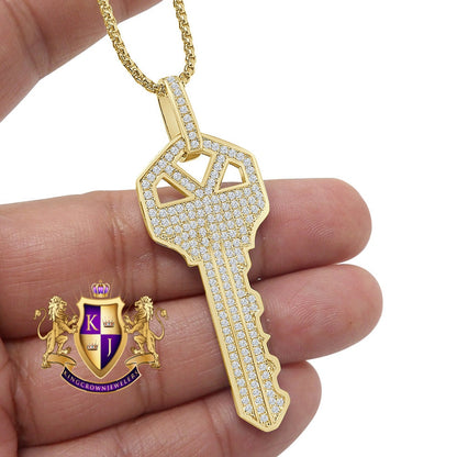 18 + Grams Men's Real Genuine Italian Sterling Silver Simulated Diamond 14K Gold Over Custom Key Padlock Pendent Charm 2.5''