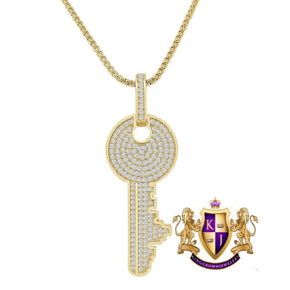 Genuine Authentic Italian Sterling Silver Simulated Diamond 14K Gold Over Custom City Key Pendent Padlock Charm 2.5''