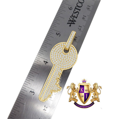 Genuine Authentic Italian Sterling Silver Simulated Diamond 14K Gold Over Custom City Key Pendent Padlock Charm 2.5''