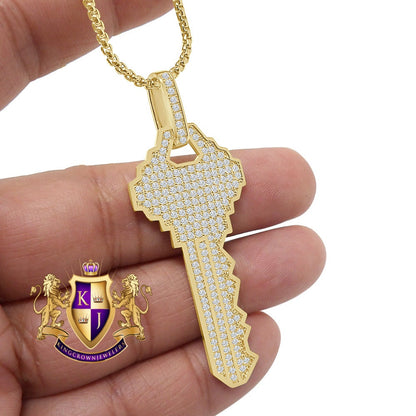Men's Authentic Real Italian Sterling Silver Simulated Diamond 14K Gold Over Custom City Key Pendent Padlock Charm 2.5''