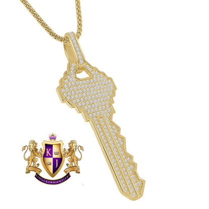 Men's Authentic Real Italian Sterling Silver Simulated Diamond 14K Gold Over Custom City Key Pendent Padlock Charm 2.5''