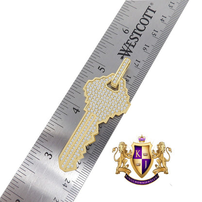 Men's Authentic Real Italian Sterling Silver Simulated Diamond 14K Gold Over Custom City Key Pendent Padlock Charm 2.5''