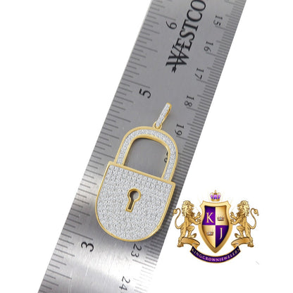 14K Real Gold Over Genuine Sterling Silver Simulated Diamond Key Pendent Men's Charm 1.75''