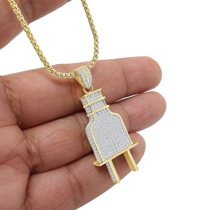 3D 14K Real Gold Over Genuine Sterling Silver Simulated Diamond Electric Plug Socket Pendent Men's Charm 2''