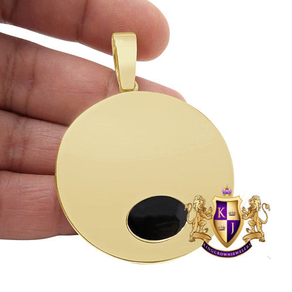 25+ Grams Men's Genuine Sterling Silver 14K Gold Over 2.00 Cwt. Simulated Diamond Kings Crown Cross Round Medallion Pendent Charm Big 2.5''