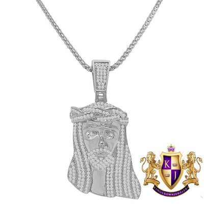 14K Gold Finish Simulated Diamond Mini Jesus Face Piece Charm Pendent Chain Set 2''