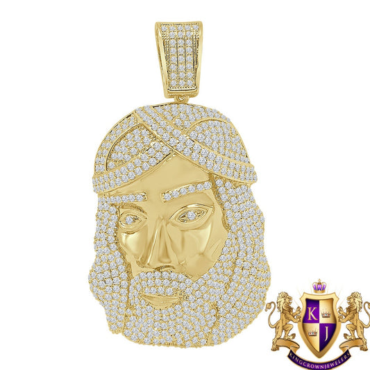 XL 3'' Men's Holy Jesus Christ Face Marquise Crown Icy Pendant Charm 14K Gold Tone Simulated Diamond